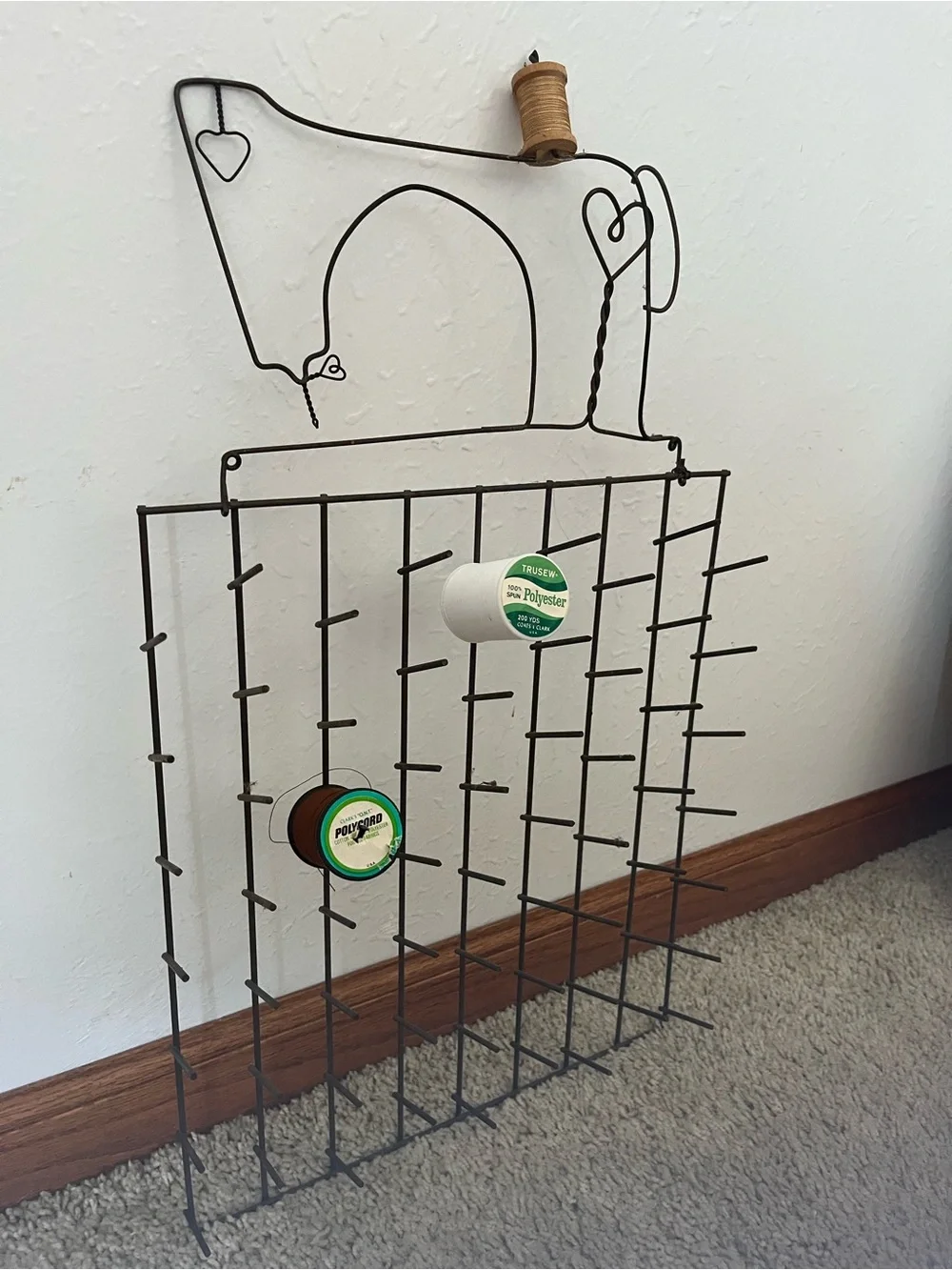 Handcrafted Sewing Machine Wire Wall Rack in Black - Decorative Thread Holder